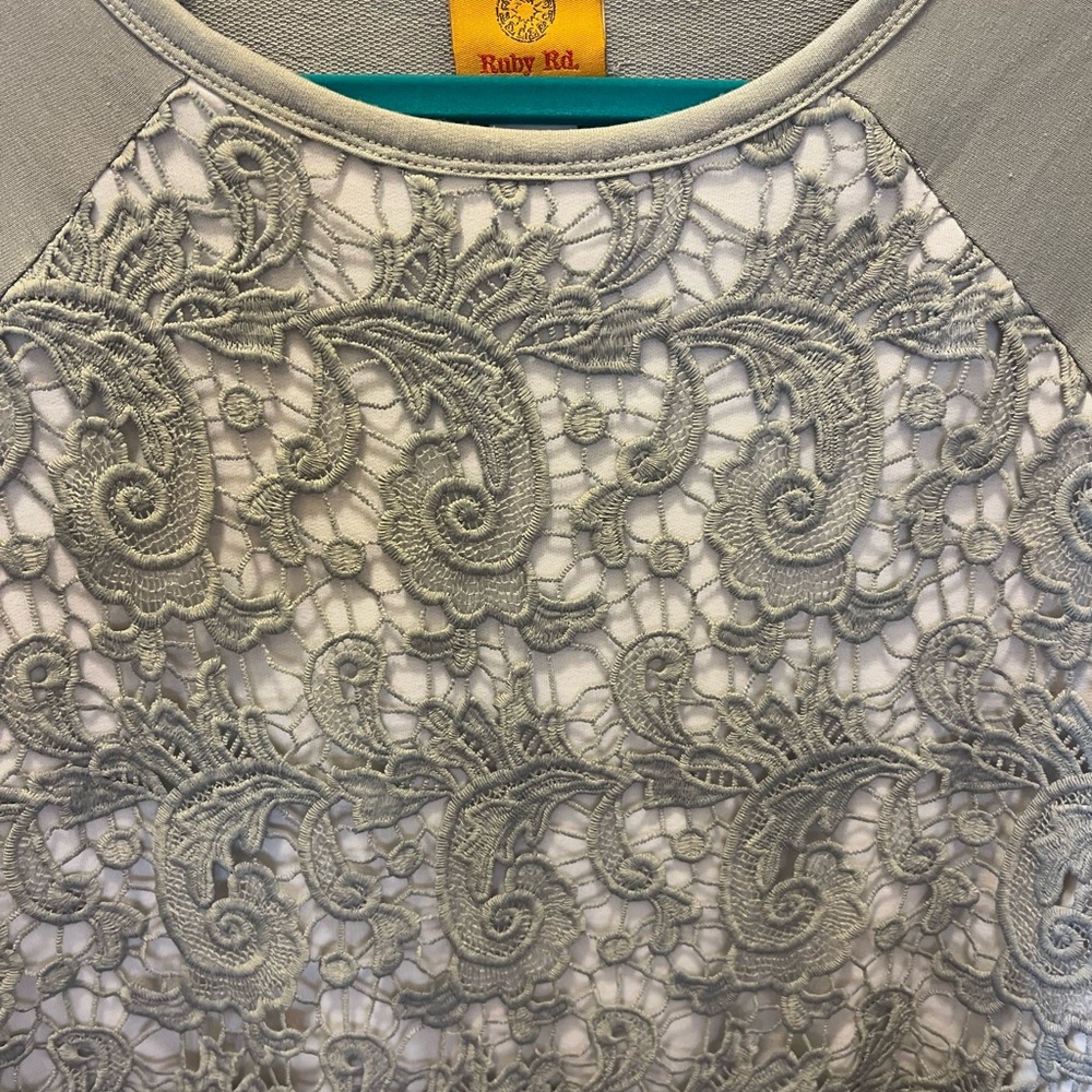 Ruby Rd. Gray Lace Long Sleeve Top - Picture 2 of 5